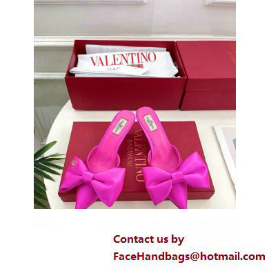 Valentino Heel 6cm Un Chateau Bow Mules Satin Fuchsia 2024 - Click Image to Close