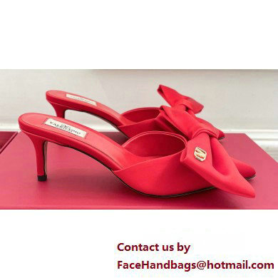 Valentino Heel 6cm Un Chateau Bow Mules Satin Red 2024 - Click Image to Close