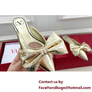 Valentino Un Chateau Bow Flat Mules Metallic Gold 2024