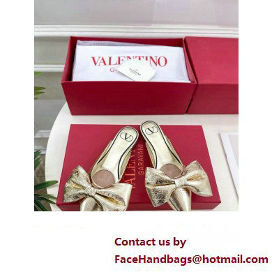 Valentino Un Chateau Bow Flat Mules Metallic Gold 2024