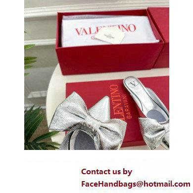 Valentino Un Chateau Bow Flat Mules Metallic Silver 2024