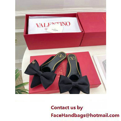 Valentino Un Chateau Bow Flat Mules Satin Black 2024