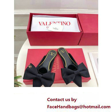 Valentino Un Chateau Bow Flat Mules Satin Black 2024