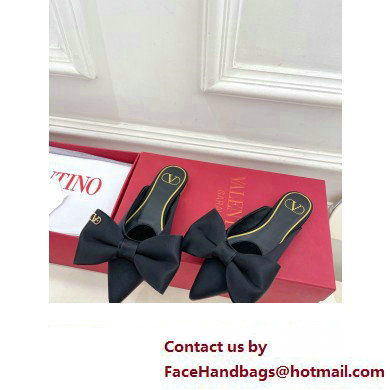 Valentino Un Chateau Bow Flat Mules Satin Black 2024