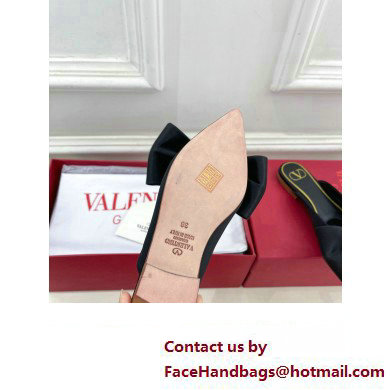 Valentino Un Chateau Bow Flat Mules Satin Black 2024