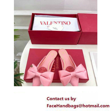 Valentino Un Chateau Bow Flat Mules Satin Pink 2024