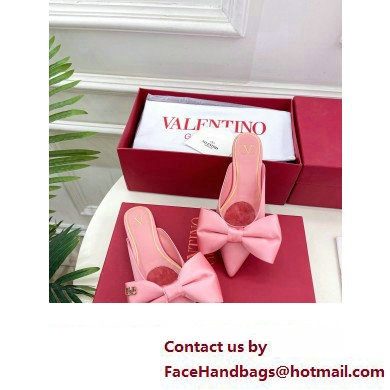 Valentino Un Chateau Bow Flat Mules Satin Pink 2024