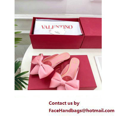 Valentino Un Chateau Bow Flat Mules Satin Pink 2024