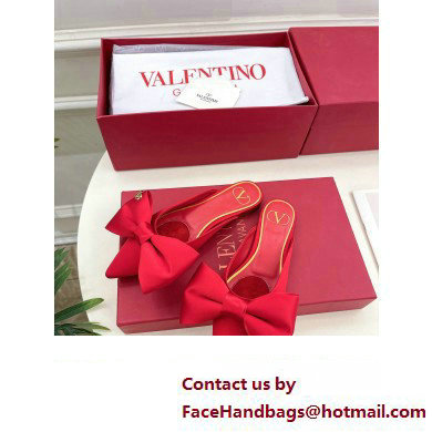 Valentino Un Chateau Bow Flat Mules Satin Red 2024