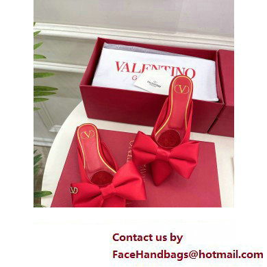 Valentino Un Chateau Bow Flat Mules Satin Red 2024