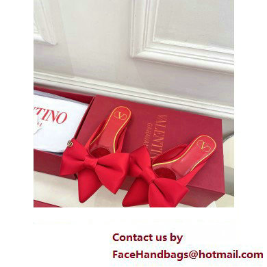 Valentino Un Chateau Bow Flat Mules Satin Red 2024