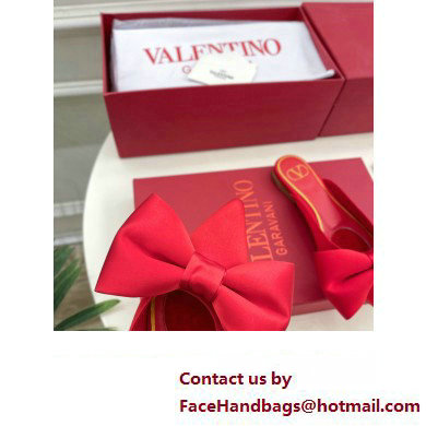 Valentino Un Chateau Bow Flat Mules Satin Red 2024