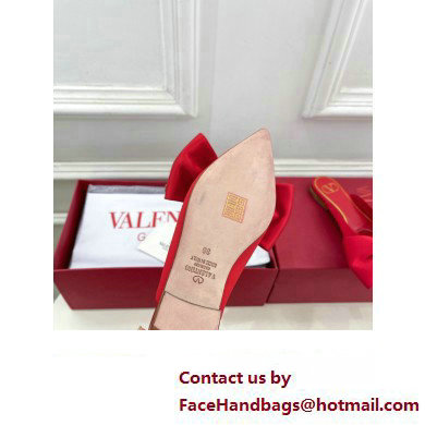 Valentino Un Chateau Bow Flat Mules Satin Red 2024