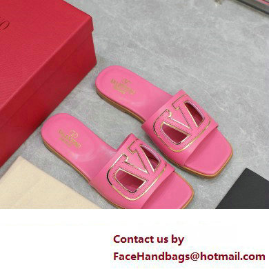 Valentino Vlogo Cut-Out Calfskin Slide Sandals Pink 2024