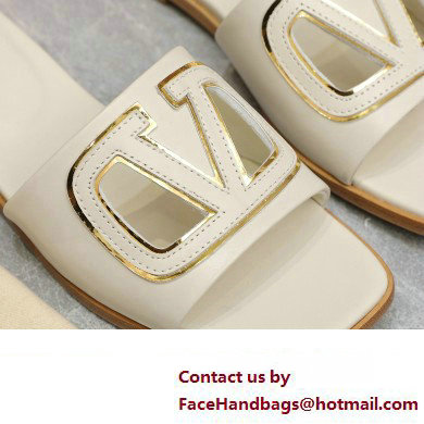 Valentino Vlogo Cut-Out Calfskin Slide Sandals White 2024