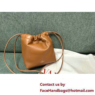 Valentino Vlogo Pouf Nappa Leather Mini Bucket Bag Brown 2024 - Click Image to Close