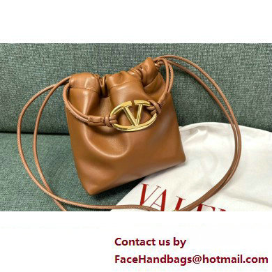 Valentino Vlogo Pouf Nappa Leather Mini Bucket Bag Brown 2024