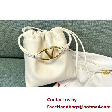 Valentino Vlogo Pouf Nappa Leather Mini Bucket Bag White 2024 - Click Image to Close