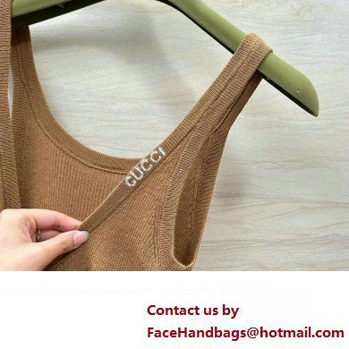 gucci Fine rib cashmere and silk tank top brown 2024