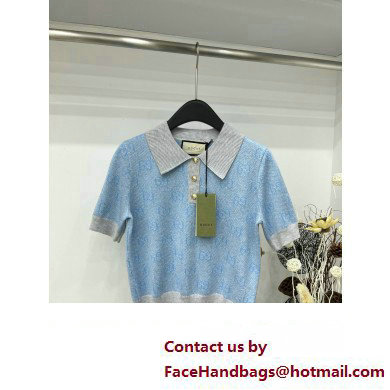 gucci GG wool jacquard polo 773631 blue 2024 - Click Image to Close