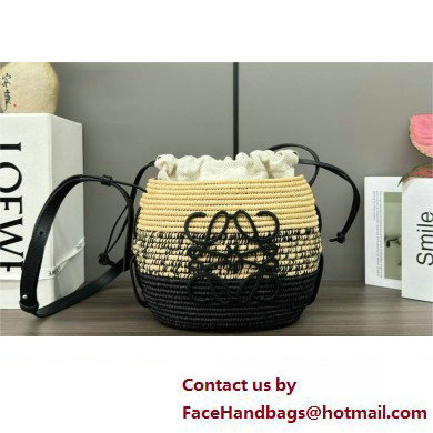 loewe Beehive Basket bag in raffia and calfskin Natural/black 2024 - Click Image to Close