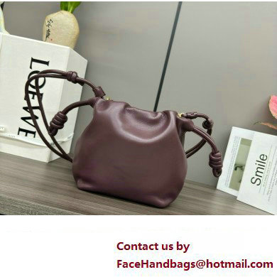 loewe Mini flamenco purse bag in mellow nappa lambskin dark burgundy 2024