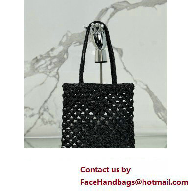 prada Woven fabric crochet tote bag 1BG493 BLACK 2024