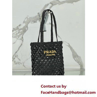 prada Woven fabric crochet tote bag 1BG493 BLACK 2024