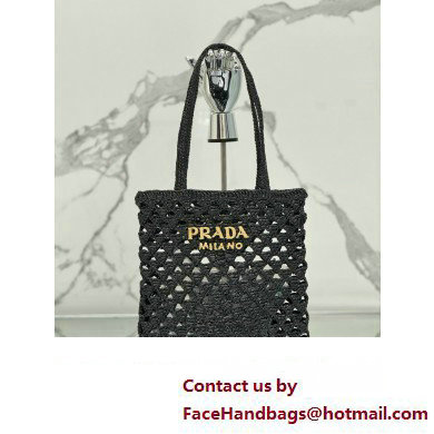 prada Woven fabric crochet tote bag 1BG493 BLACK 2024