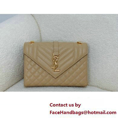 saint laurent envelope medium in quilted grain de poudre embossed leather BEIGE/GOLD 2024(original quality)