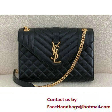 saint laurent envelope medium in quilted grain de poudre embossed leather BLACK/GOLD 2024(original quality) - Click Image to Close