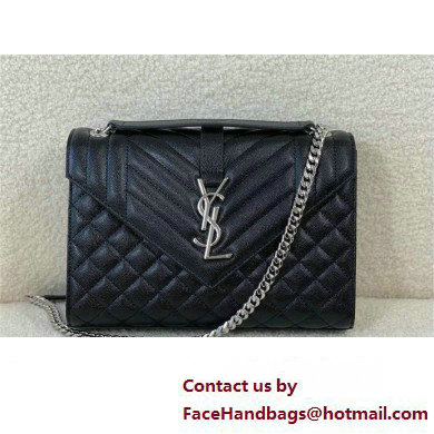 saint laurent envelope medium in quilted grain de poudre embossed leather BLACK/SILVER 2024(original quality)