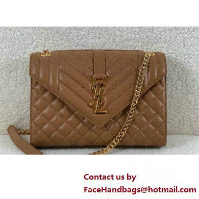 saint laurent envelope medium in quilted grain de poudre embossed leather CARAMEL 2024(original quality)