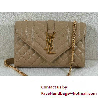 saint laurent envelope small in quilted grain de poudre embossed leather DARK BEIGE 2024 (original quality)