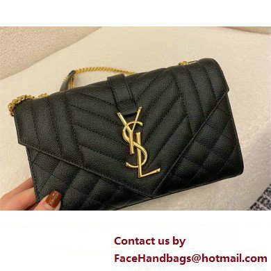 saint laurent envelope small in quilted grain de poudre embossed leather black 2024(original quality)