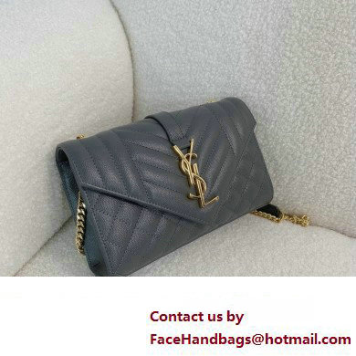 saint laurent envelope small in quilted grain de poudre embossed leather gray 2024(original quality)