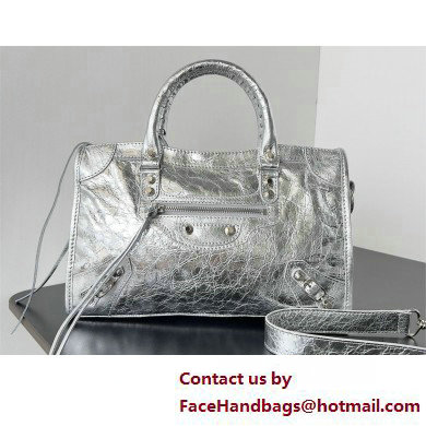 Balenciaga Le City Small leather shoulder bag silver 2025