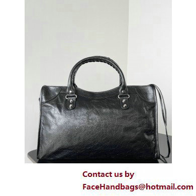 Balenciaga Le City medium leather shoulder bag black 2025