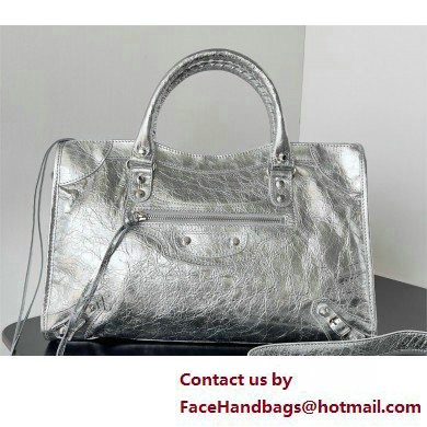 Balenciaga Le City medium leather shoulder bag silver 2025 - Click Image to Close