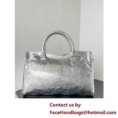 Balenciaga Le City medium leather shoulder bag silver 2025