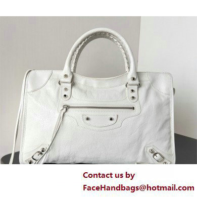 Balenciaga Le City medium leather shoulder bag white 2025