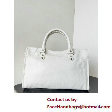 Balenciaga Le City medium leather shoulder bag white 2025