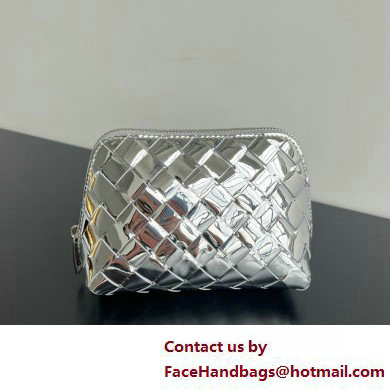 Bottega Veneta Intrecciato metallic leather pouch silver 2025