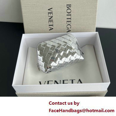 Bottega Veneta Intrecciato metallic leather pouch silver 2025