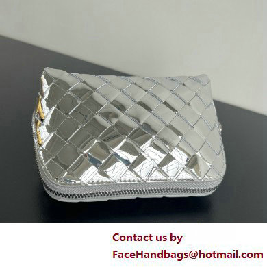 Bottega Veneta Intrecciato metallic leather pouch silver 2025