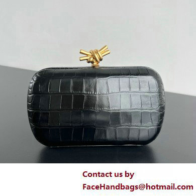 Bottega Veneta crocodile pattern Knot Minaudiere clutch Bag black 2025