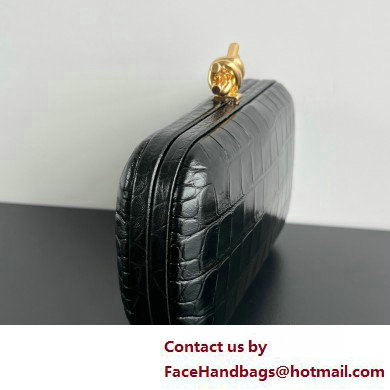 Bottega Veneta crocodile pattern Knot Minaudiere clutch Bag black 2025