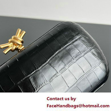 Bottega Veneta crocodile pattern Knot Minaudiere clutch Bag black 2025