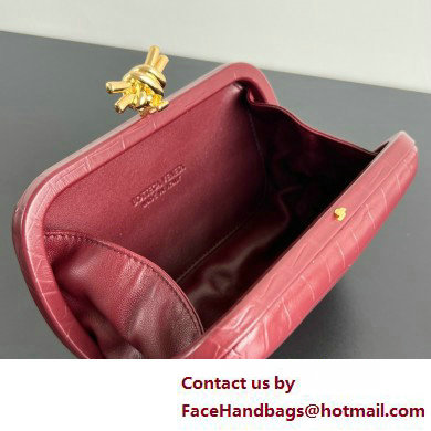 Bottega Veneta crocodile pattern Knot Minaudiere clutch Bag burgundy 2025