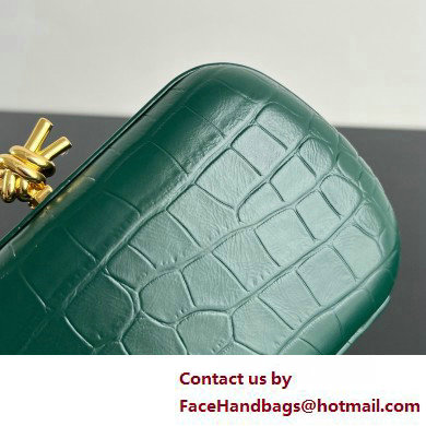 Bottega Veneta crocodile pattern Knot Minaudiere clutch Bag dark green 2025